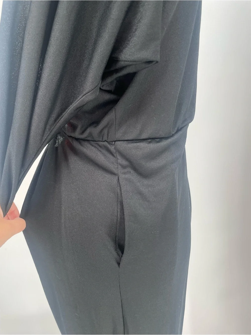 80s Dramatic Shoulder Pad Open Back Long Sleeve Jumpsuit Rhinestone Detail